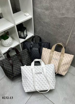Велика біла жіноча сумка guess, на два відділення10 фото
