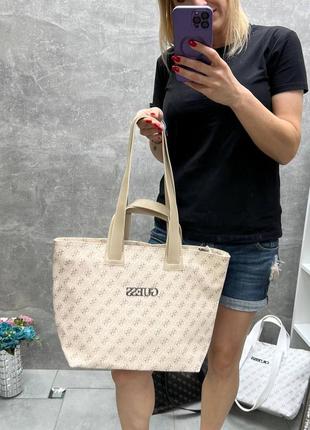 Велика біла жіноча сумка guess, на два відділення6 фото