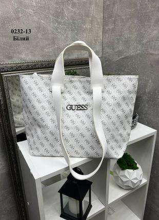 Велика біла жіноча сумка guess, на два відділення