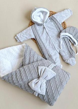Зимний набор одежды "змейка" для новорожденных, серый
