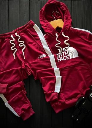 Осенний бордовый спортивный костюм комплект комплект the north face с лампасами бордовый спортивный костюм the north face