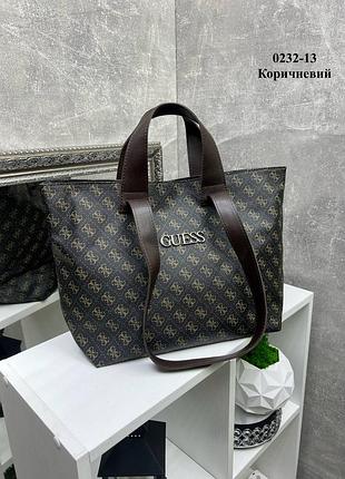 Велика коричнева жіноча сумка guess, на два відділення