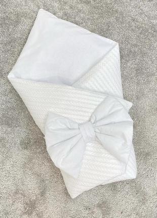 Белый плетеный конверт для выписки из роддома унисекс1 фото