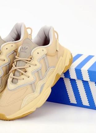 Кроссовки мужские адидас, adidas ozweego beige reflective, бежевые демисезон1 фото