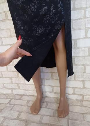Новая нарядная юбка миди с фактурным цветочным рисунком в чёрном цвете, размер хс-с5 фото