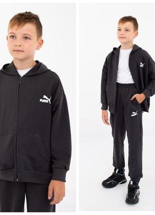 Спортивний костюм підліток puma (двунитка, замок) антрацит