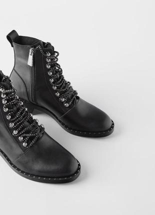 Zara черные кожаные ботильоны zara на низком каблуке4 фото