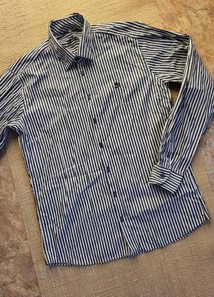 Сорочка довгий рукав у смужку чоловічий хлопець офіс на ґудзиках прлосаста класика чоловіча l xl