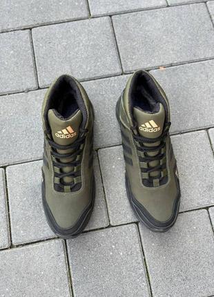 Мужские зимние кожаные кроссовки adidas хаки, зимние ботинки3 фото