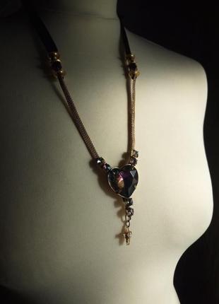 Чокер сердце с крестиком хендмейд винтаж текстиль-украшение на шею6 фото