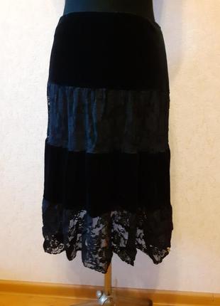 #розвантажуюсь юбка vilonna, черная, бархат с гипюром2 фото