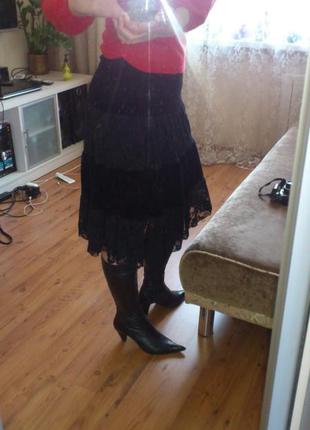 #розвантажуюсь юбка vilonna, черная, бархат с гипюром5 фото