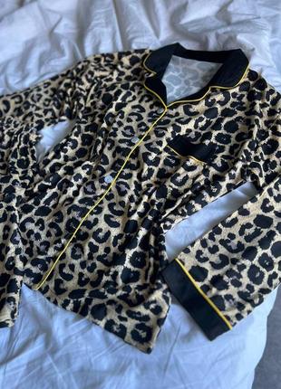 Do2479 шелковая пижама леопард рубашка и штаны9 фото
