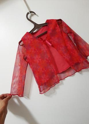 Красивая блуза кофточка майка с накидкой розовая трикотаж/сетка-стрейч в цветы на девочку 12-24мес5 фото