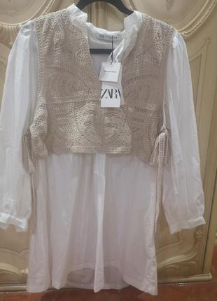 Zara плаття туніка, рубашка, сорочка, з в'язаною тунікою, проплін з4 фото