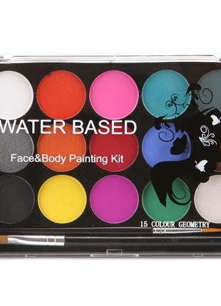Аквагрим на водной основе, набор для грима 15 цветов + 2 кисточки4 фото
