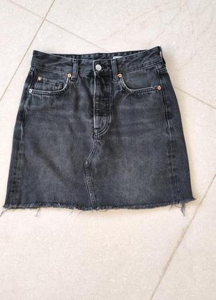 Мини, высокая талия, джинсовая юбка3 фото
