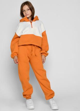 Детский флисовый костюм  весна осень цвета манго размер 38 (по росту 140)