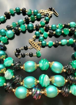 Зелено-черного тона ожерелья и серьги-клипсы, гонконг8 фото
