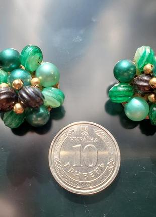 Зелено-черного тона ожерелья и серьги-клипсы, гонконг6 фото