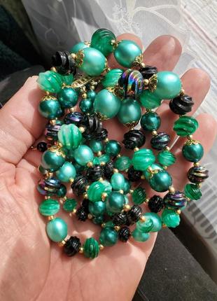 Зелено-черного тона ожерелья и серьги-клипсы, гонконг3 фото