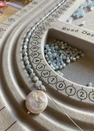 Намисто з аквамарину, перламутру та перлини3 фото