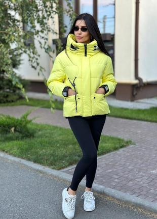 Жовта жіноча куртка зимова серце  s-xxl