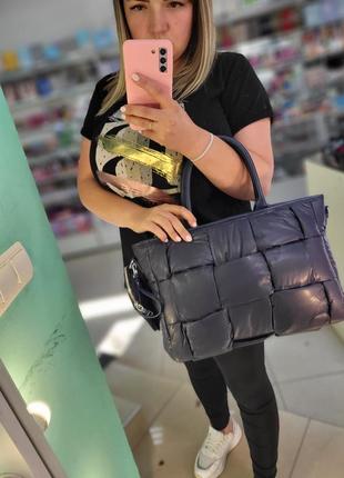 Вау❤️‍🔥 объемная сумка мягкая пуховик синяя черная а46 фото