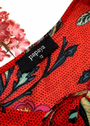 Шикарная красная блуза в цветочный принт с рюшами от papaya3 фото