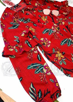 Шикарная красная блуза в цветочный принт с рюшами от papaya4 фото