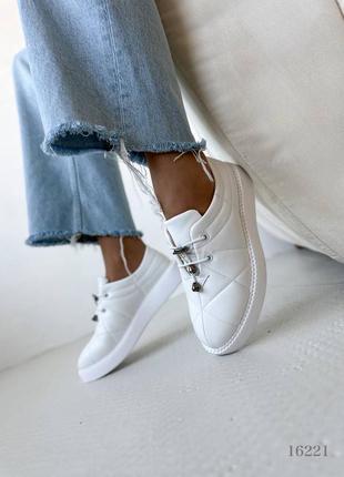 Белые кожаные стеганые туфли оксфорды на шнурках шнуровке толстой подошве9 фото