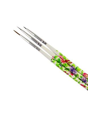 Набор тонких кистей для маникюра и рисование на ногтях 3 шт (с цветочками)