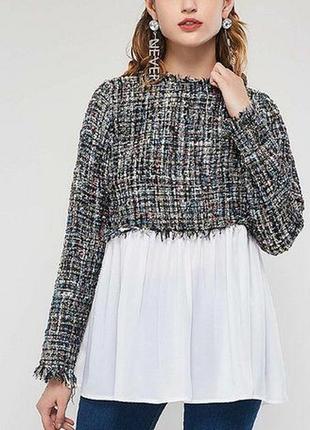 Трендовая комбинированная блуза букле от shein