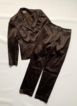 Винтажный атласный брючный костюм жакет пиджак и штаны брюки tessa5 фото