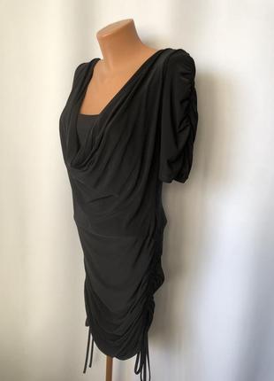 Интересное черное платье с драпировкой затяжками открытая спинка готок готическое платье river island