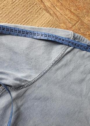 Рубашка джинсовая голубая светлая джинс коттон пуговицы короткий рукав9 фото