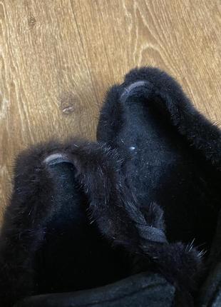 Женские черные зимние лоферы замшевые с мехом норки 38 ботинки10 фото