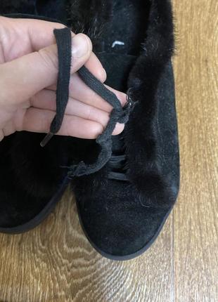 Женские черные зимние лоферы замшевые с мехом норки 38 ботинки8 фото