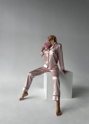 Ніжна шовкова піжама під бренд, піжама для дому та сну у стилі бренду
