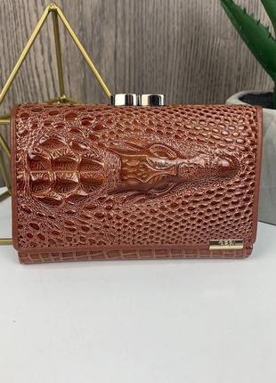 Женский мини клатч кошелек с крокодилом под рептилию из натуральной кожи4 фото