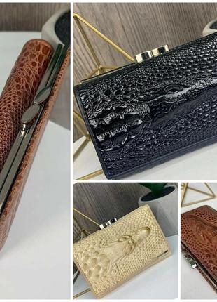 Жіночий міні клатч гаманець з крокодилом під рептилію з натуральної шкіри
