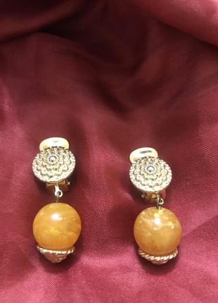 Серьги клипсы винтажные с натуральным камешками
