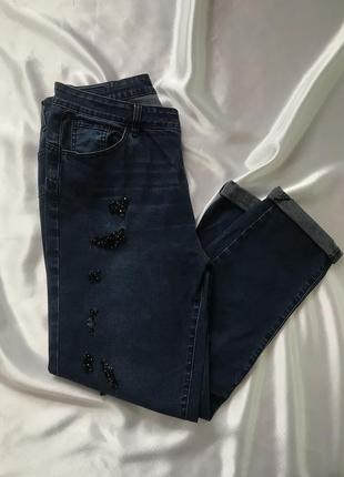 Брюки джинсы скинни с камушками жемчужинками6 фото