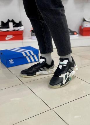 Кожа черно белые с зеленым модные кроссовки adidas streetball адидас стритбол black4 фото