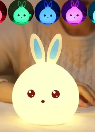 Дитячий нічник rabbit silicone lamp led зайчик силіконовий на акумуляторі4 фото