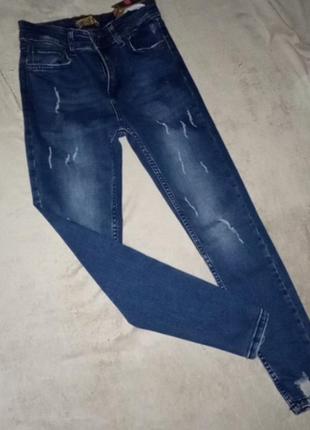 Жіночі темно-сині "рвані" джинси скінни 27 28