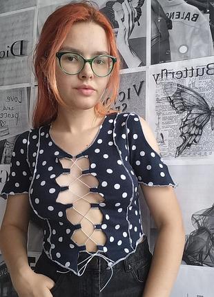 Кофточка кофтинка топ футболка на шнурівці печворк тренд 2023 y2k