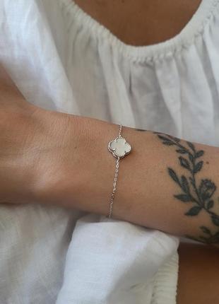 Серебряный женский браслет цветок с перламутром серебро 925 пробы покрыто родием бк2п/1024 до 21 см 2.20г2 фото