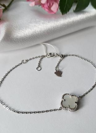 Серебряный женский браслет цветок с перламутром серебро 925 пробы покрыто родием бк2п/1024 до 21 см 2.20г4 фото