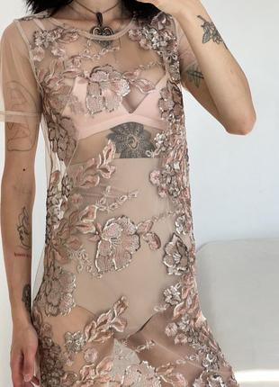 Нежное полупрозрачное платье туника с цветочным принтом